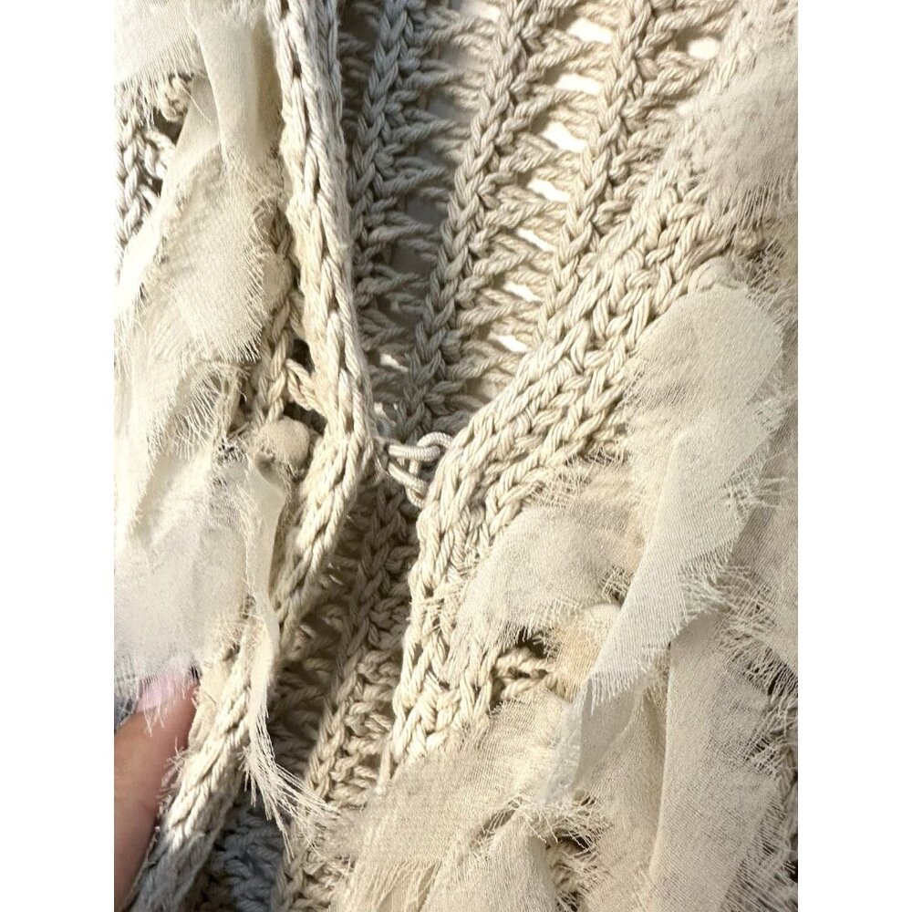 Women Chico's Oatmeal Chunky Open Knit Fringe‎ Cardigan Sweater Size 0 Coastal - Picture 10 of 10